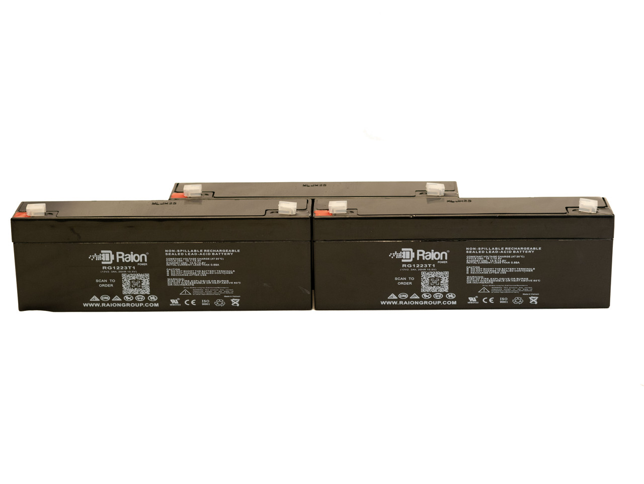 Raion Power 12V 2.3Ah RG1223T1 Replacement Medical Battery for Nellcor Puritan-bennett N185 Pulse Oximeter - 3 Pack