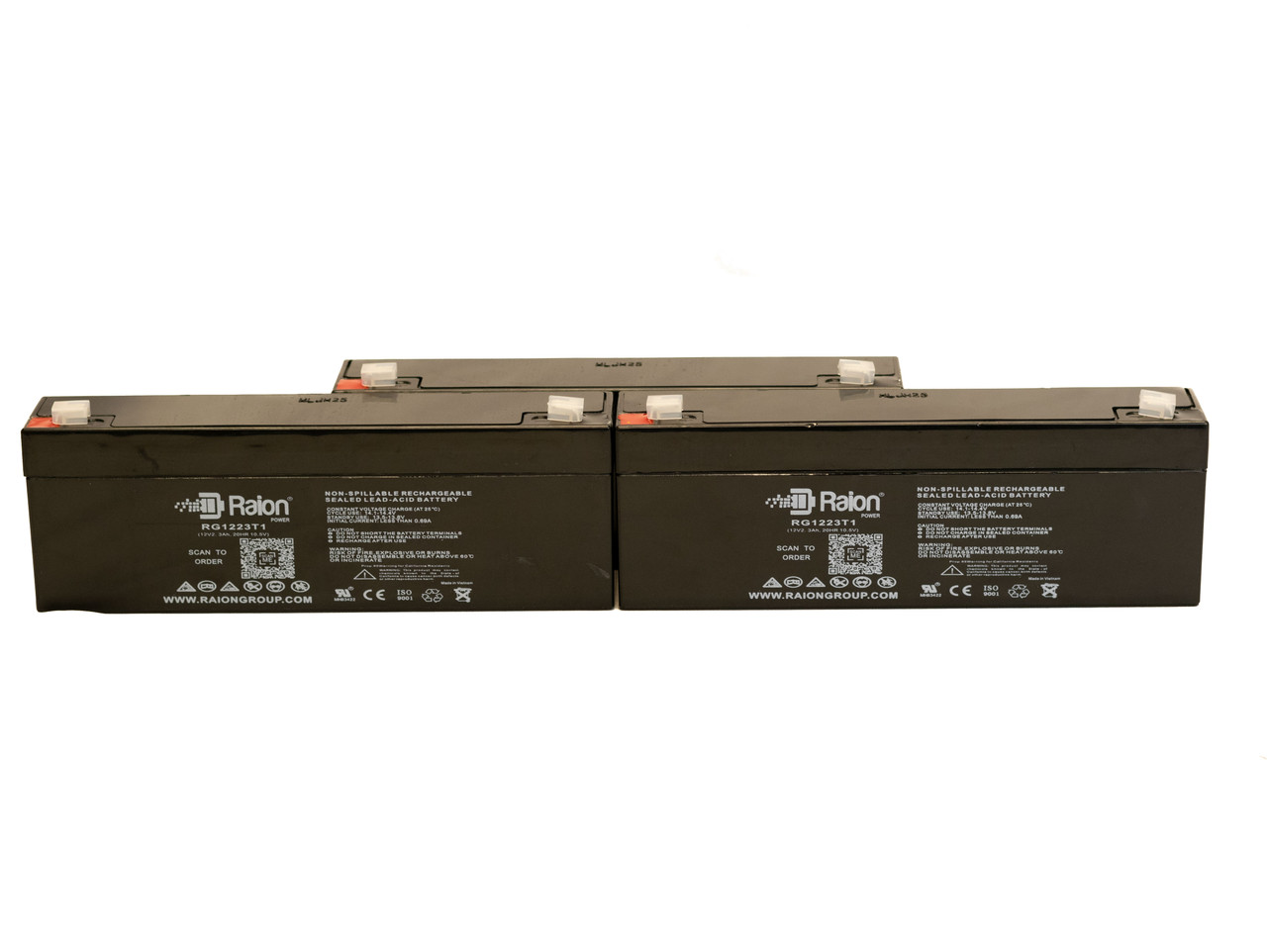 Raion Power 12V 2.3Ah RG1223T1 Replacement Medical Battery for Novametrix 8100 CO2 Monitor - 3 Pack