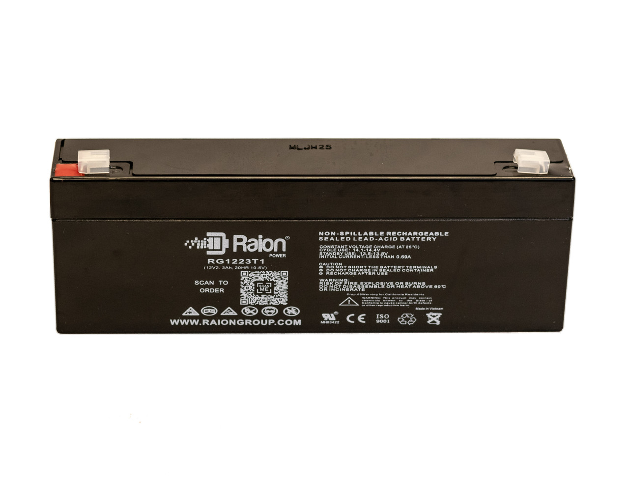 Raion Power 12V 2.3Ah SLA Battery With T1 Terminals For Picker International Pulsar 4 Defibrillator