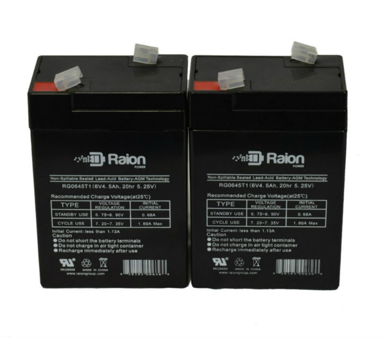 Raion Power 6 Volt 4.5Ah RG0645T1 Replacement Battery for Long Way LW-3FM4J - 2 Pack
