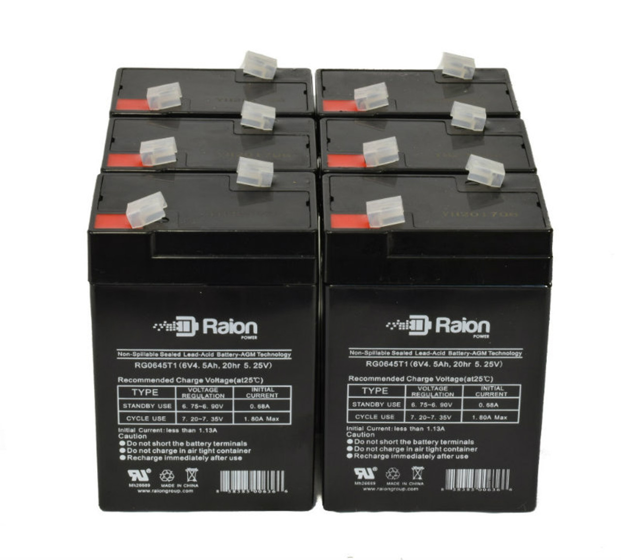 Raion Power 6 Volt 4.5Ah RG0645T1 Replacement Battery for Powertron PT5-6 - 6 Pack