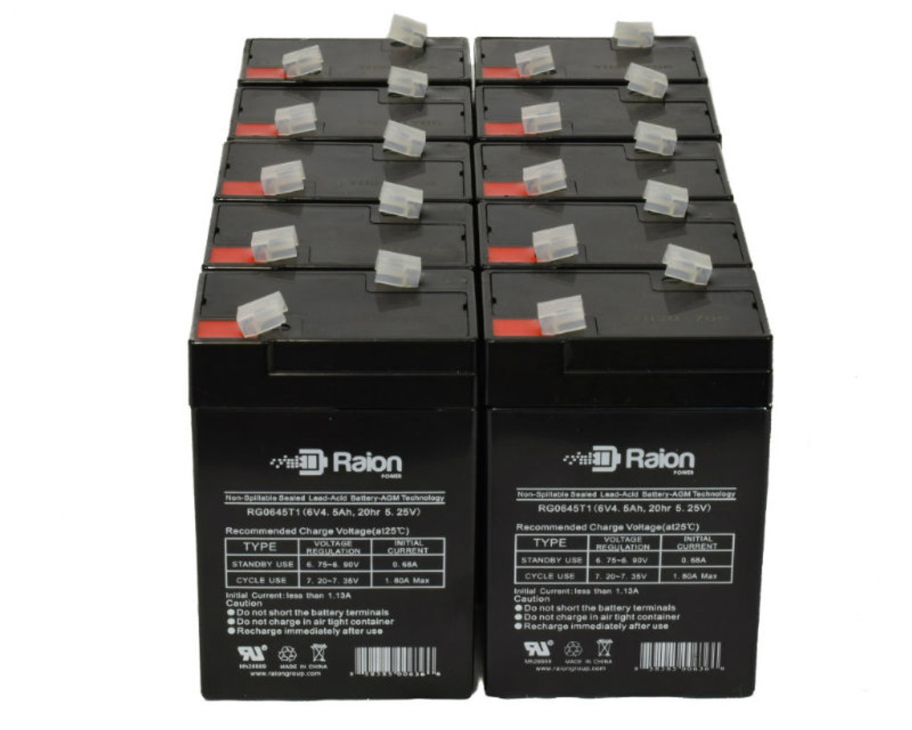 Raion Power 6 Volt 4.5Ah RG0645T1 Replacement Battery for Kung Long WP4.5-6 - 10 Pack