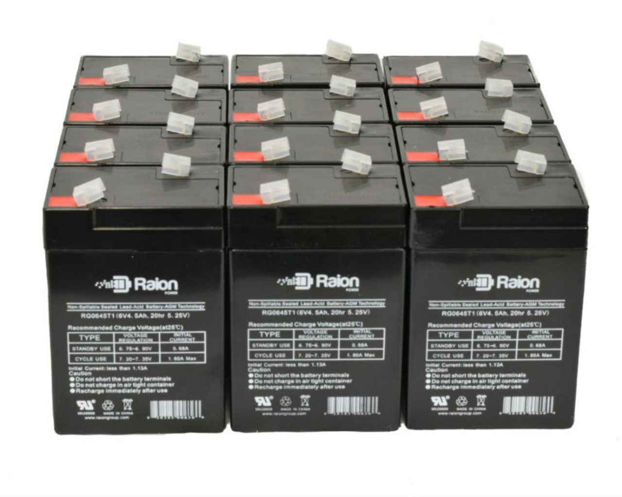 Raion Power 6 Volt 4.5Ah RG0645T1 Replacement Battery for Long Way LW-3FM4.5AJ - 12 Pack