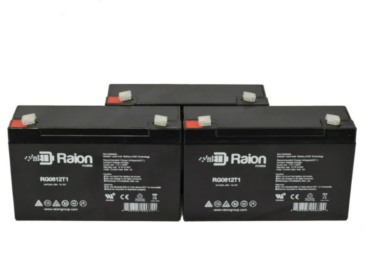 Raion Power RG06120T1 Replacement Emergency Light Battery for ELS ELS 2SQF - 3 Pack