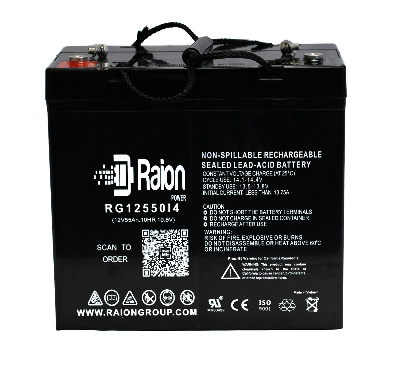 Raion Power RG12550I4 12V 55Ah Lead Acid Battery for Pride Mobility BATGEL1008