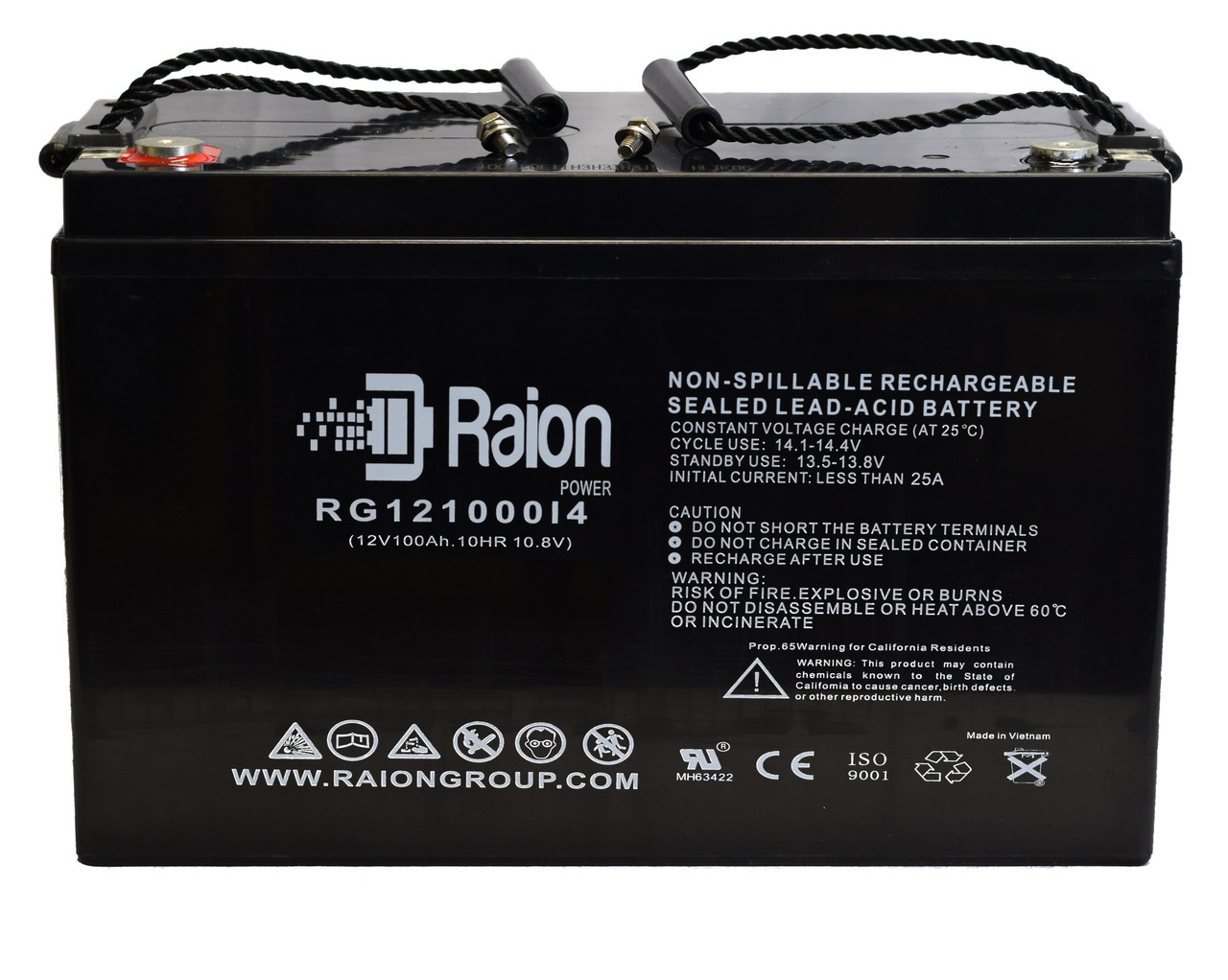 Raion Power 12V 100Ah SLA Battery With I4 Terminals For JLG Industries 10MSP MSP/MVL Vertical Mast