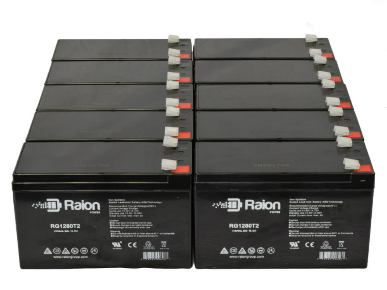 Raion Power Replacement 12V 8Ah RG1280T2 Battery for Gould Sp1405 Physiological Monitor - 10 Pack