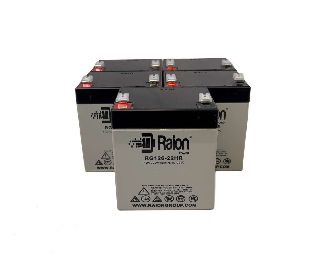 Raion Power RG126-22HR 12V 5.5Ah Replacement UPS Battery Cartridge for Powerware Prestige EXT 1000 - 5 Pack