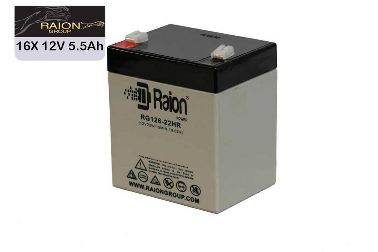 Raion Power RG126-22HR 12V 5.5Ah Replacement UPS Battery Cartridge for APC Smart-UPS RT 5000VA RM 208V SURT5000RMXLT-1TF5 - 16 Pack