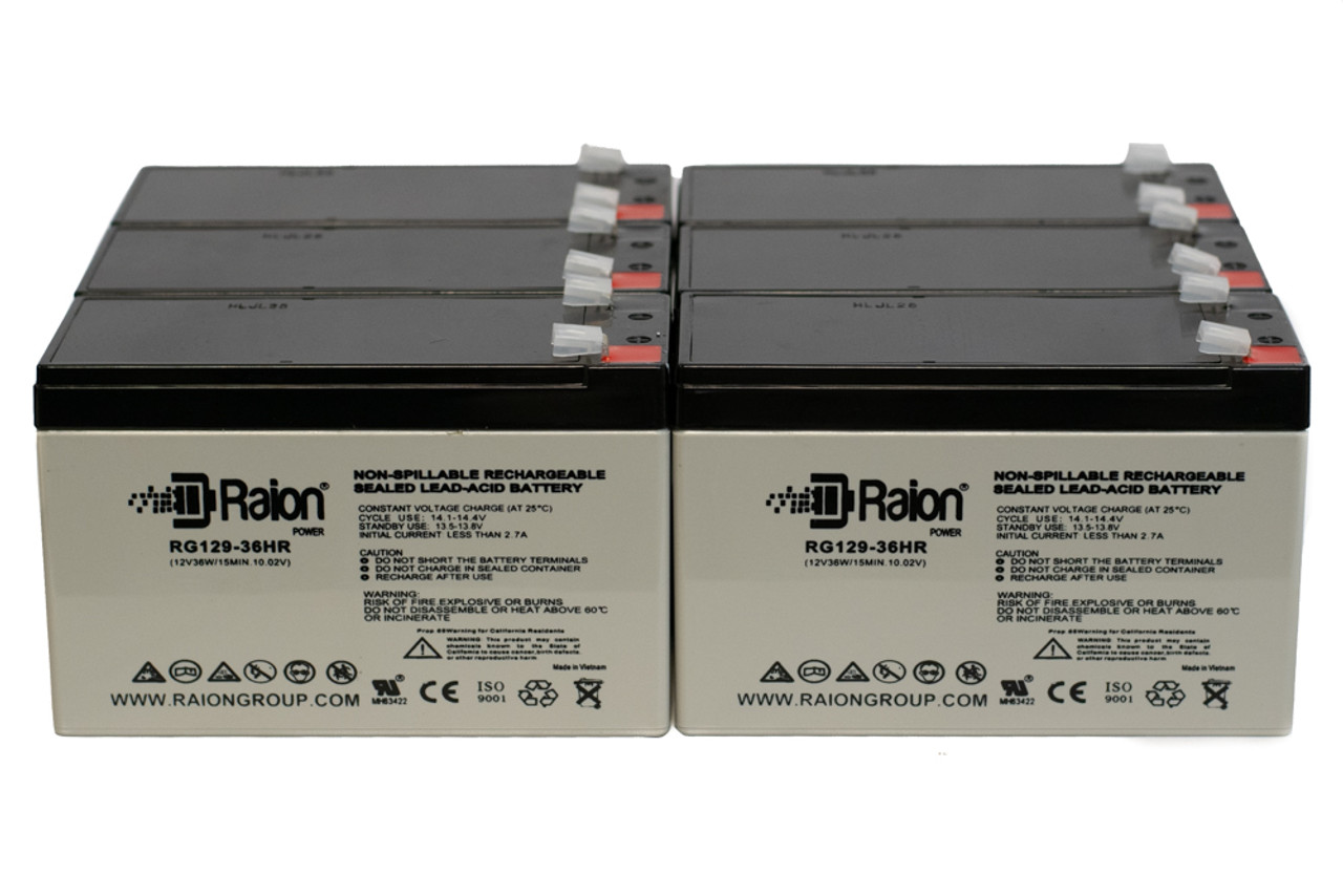 Raion Power 12V 7.5Ah High Rate Discharge UPS Batteries for Eaton 9130 2500VA 2250W RM 2U PW9130G2500R-XL2UEU - 6 Pack