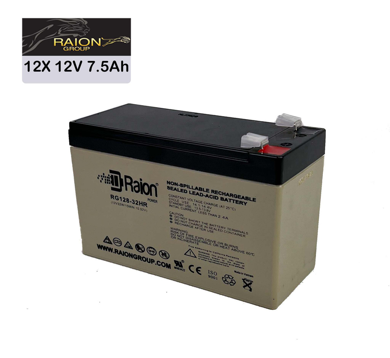 Raion Power 12V 7.5Ah High Rate Discharge UPS Batteries for Alpha Technologies ALIBP1500RM (033-747-12) - 12 Pack