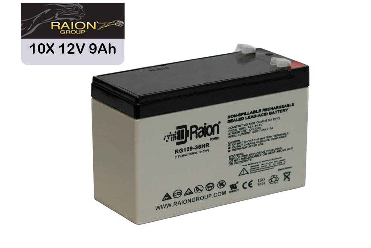 Raion Power RG129-36HR High Rate Replacement 12V 9Ah Battery - 10 Pack