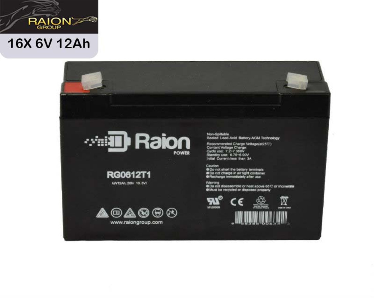 Powerware PW5119-3Ki-RM Replacement 6V 12Ah RG0612T1 UPS Battery - 16 Pack