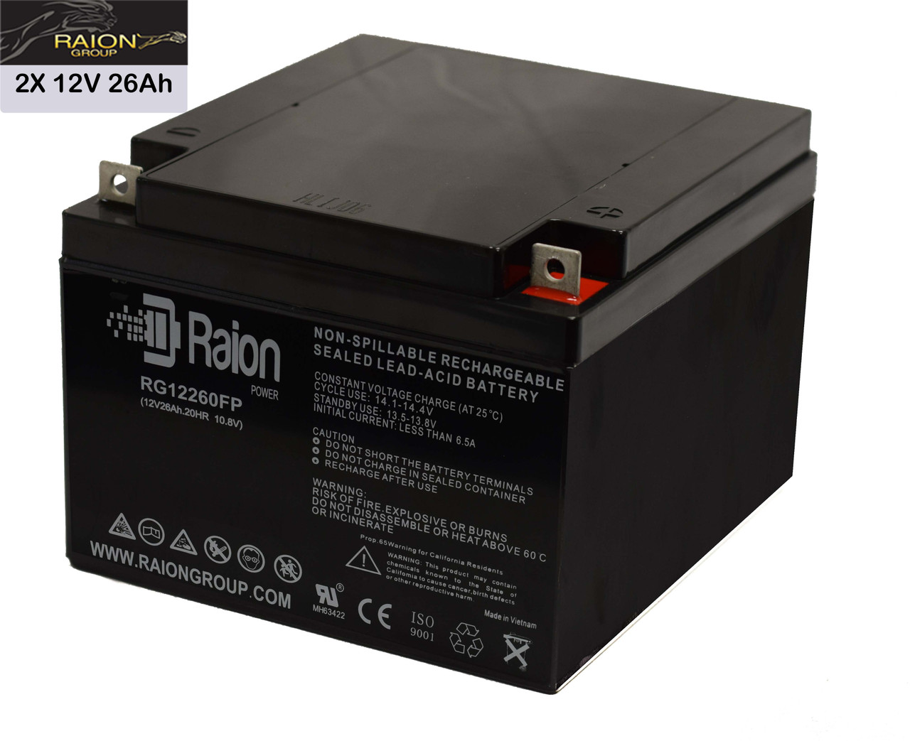 Raion Power 12V 26Ah Replacement UPS Battery set for Datashield AT800 - 2 Pack