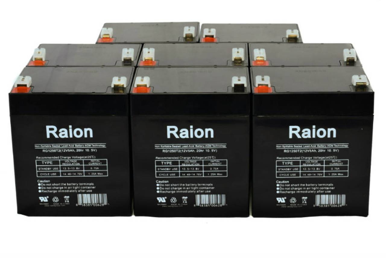 Raion Power 12V 5Ah RG1250T2 Replacement Lead Acid Battery for Kinghero SJ12V5Ah - 8 Pack