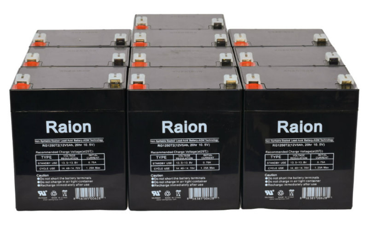 Raion Power 12V 5Ah RG1250T2 Replacement Lead Acid Battery for B&B Battery HR5.8-12-F1 - 10 Pack