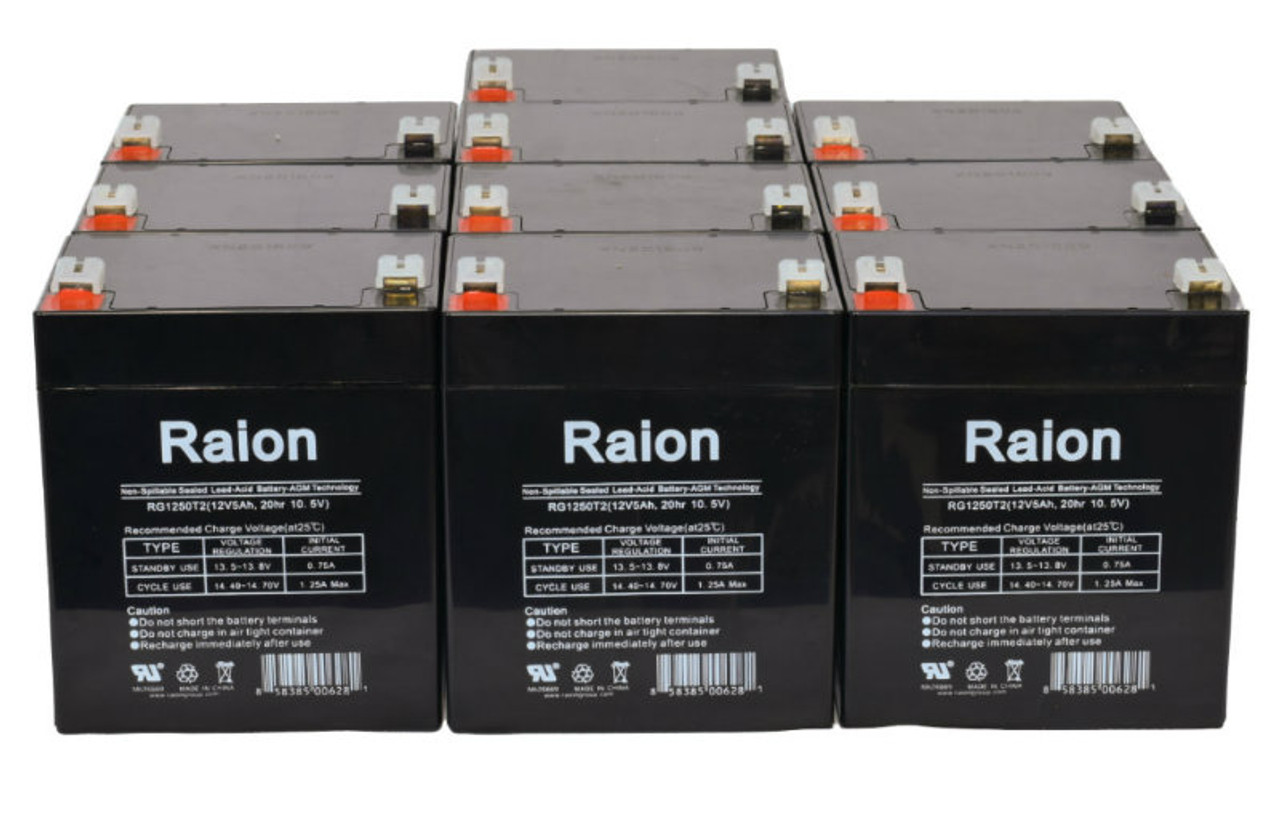 Raion Power 12V 5Ah RG1250T2 Replacement Lead Acid Battery for Bulls Power BP12-5 - 10 Pack