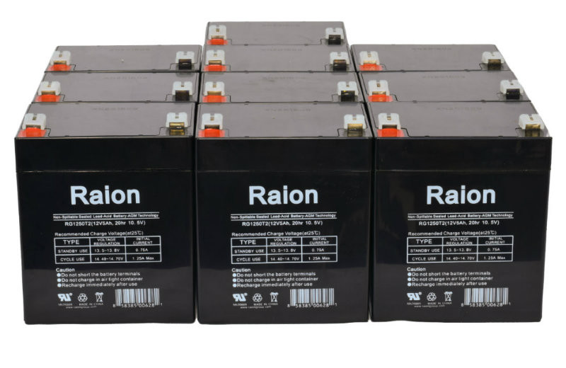 Raion Power 12V 5Ah RG1250T2 Replacement Lead Acid Battery for Palma PM4A-12 - 10 Pack