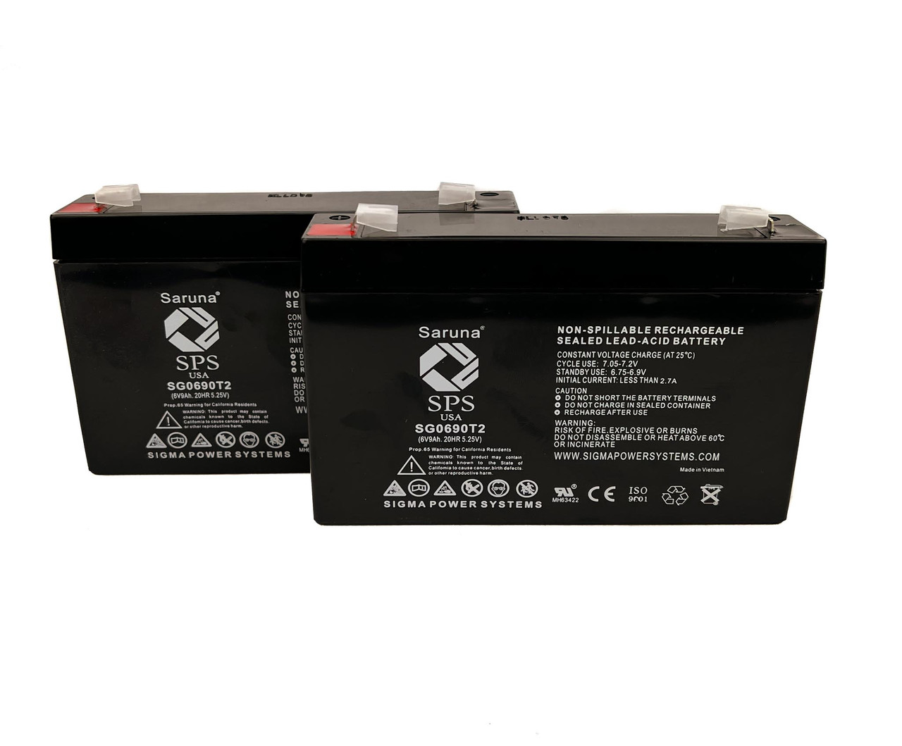 Raion Power RG0690T2 6V 9Ah Replacement Lead Acid Battery for LCB SP7-6 - 2 Pack