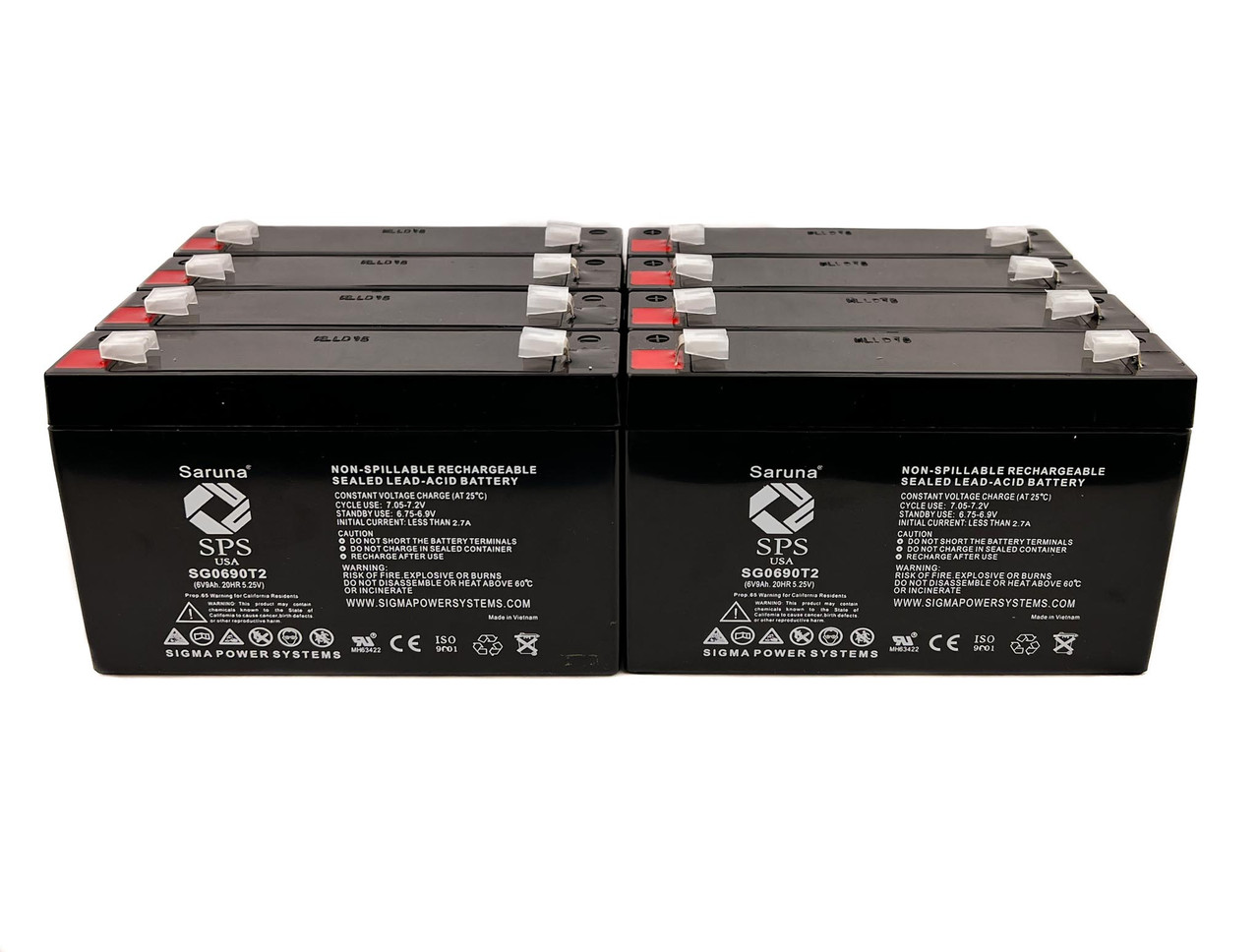 Raion Power RG0690T2 6V 9Ah Replacement Lead Acid Battery for LCB SP7-6 - 8 Pack