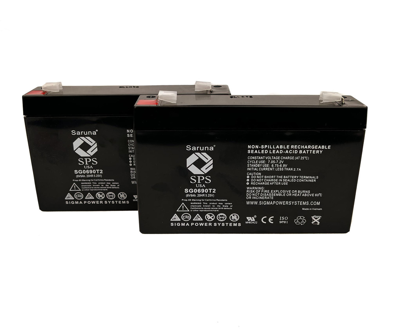 Raion Power RG0690T2 6V 9Ah Replacement UPS Battery Cartridge for Tripp Lite SmartPro 230V 500VA 300W SMX500RT1U - 2 Pack