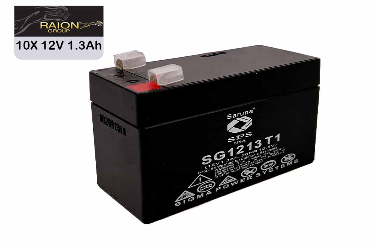 Raion Power RG1213T1 12V 1.3Ah Lead Acid Replacement UPS Battery for Datashield 1200 - 10 Pack