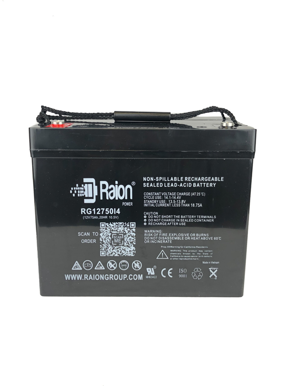 Raion Power RG12750I4 12V 75Ah Lead Acid Mobility Scooter Battery for Electric Mobility Scooters AGM1280T