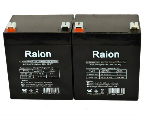Raion Power RG1250T1 12V 5Ah Medical Battery for Arjo-Century Maxi-Sky 600 Ceiling Lift - 2 Pack