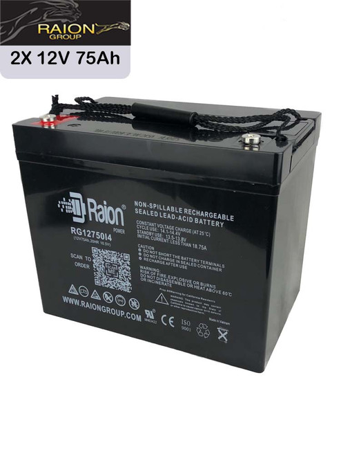 Raion Power Replacement 12V 75Ah Battery for Daymak Boomerbuggy Deluxe - 2 Pack