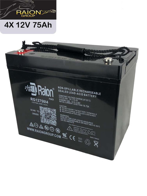 Raion Power Replacement 12V 75Ah Battery for Ryobi RY48110 38" Electric Riding Mower - 4 Pack
