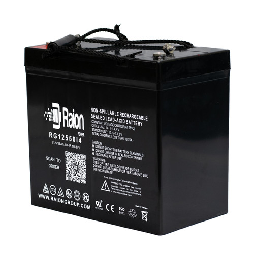 Raion Power Replacement 12V 55Ah Battery for Leoch DJM1255 - 1 Pack