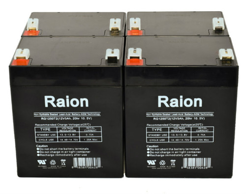 Raion Power 12V 5Ah RG1250T2 Replacement Lead Acid Battery for LCB SP5-12 - 4 Pack