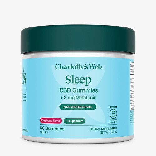 60 count container of Charlotte's Web Sleep CBD Gummies.