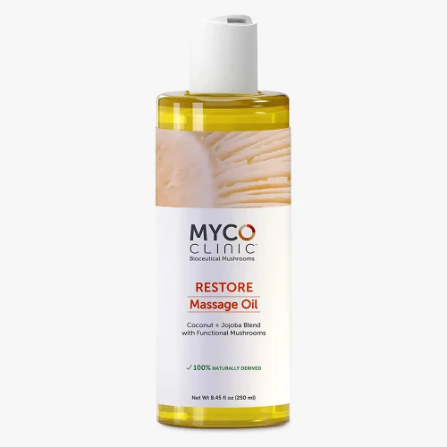8.5 ounce bottle of MYCO Clinic Restore Massage Oil
