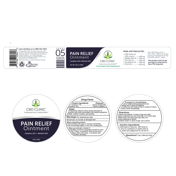 CBD Clinic Level 5 Pain Relief Ointment Drug Facts Label