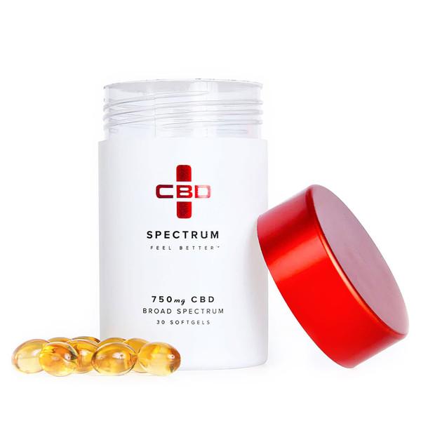 Bottle of Spectrum CBD 30mg softgels