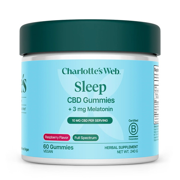 60 count container of Charlotte's Web Sleep CBD Gummies.