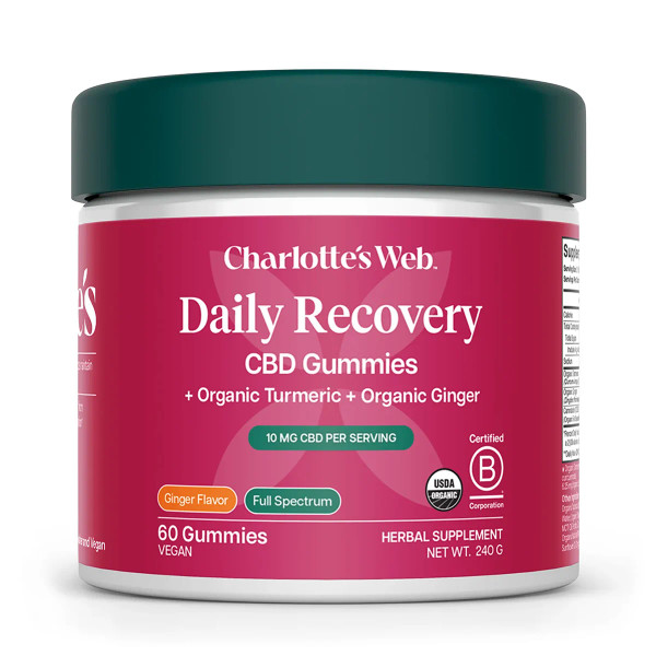 60 count container of Charlotte's Web Daily Recovery CBD Gummies