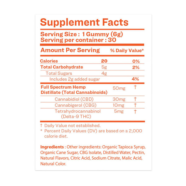 Slumber Afternoon Delight CBD THC Gummies - Supplement Facts