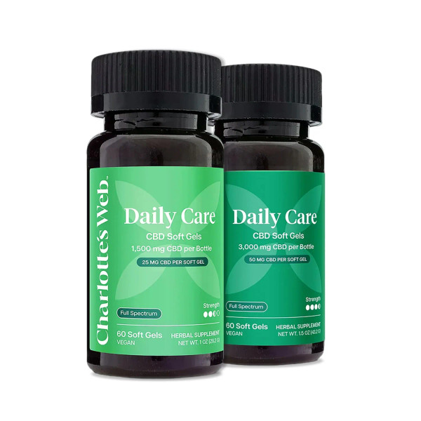 Two bottles of Charlotte's Web Daily Care CBD Capsules