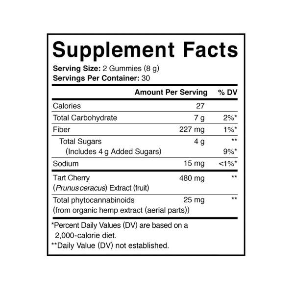 Supplement facts label for Charlotte's Web CBD Muscle Recovery Gummies Supplement facts label for Charlotte's Web CBD Muscle Recovery Gummies