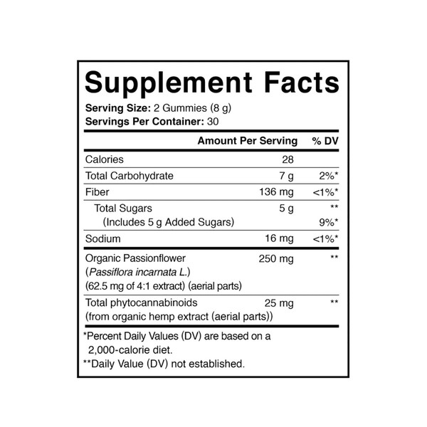 Supplement facts label for Charlotte's Web Restful Sleep CBD Gummies