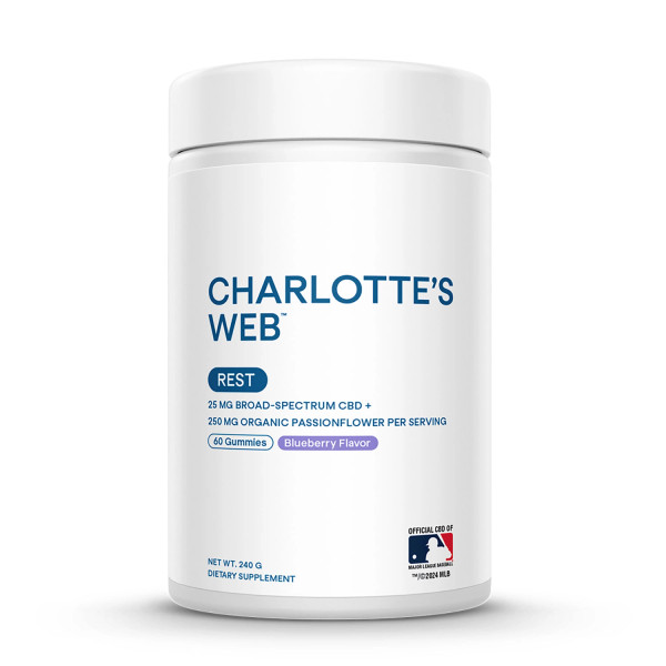 60 count container of Charlotte's Web CBD Rest Gummies