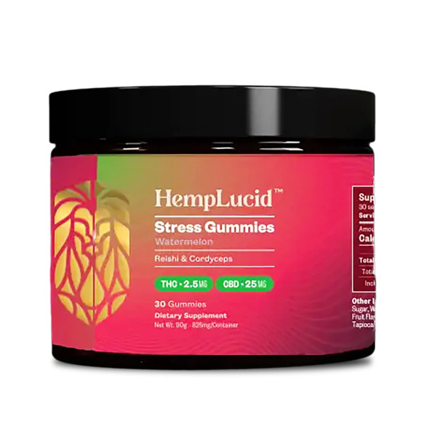 30 count container of HempLucid Mushroom Stress Relief Gummies