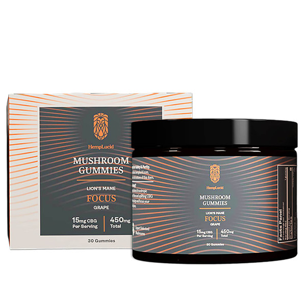30 count container of HempLucid CBG and Mushroom Focus Gummies