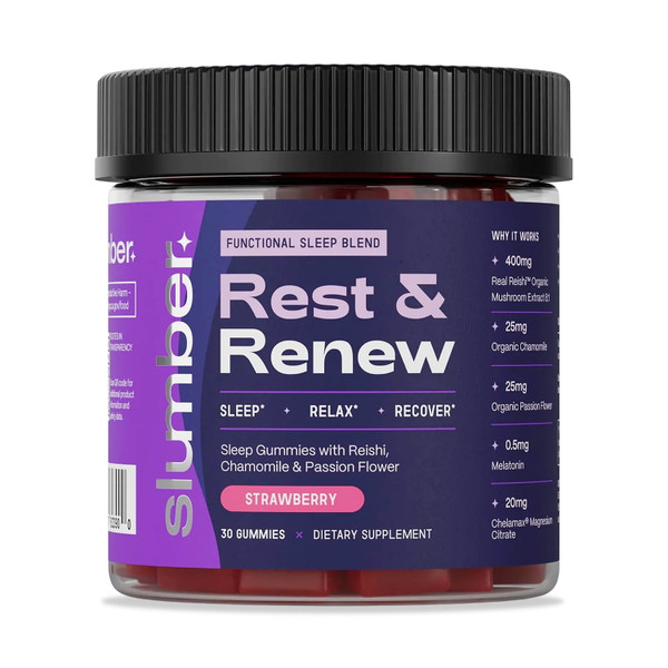 30 count container of Slumber Rest & Renew Mushroom Gummies