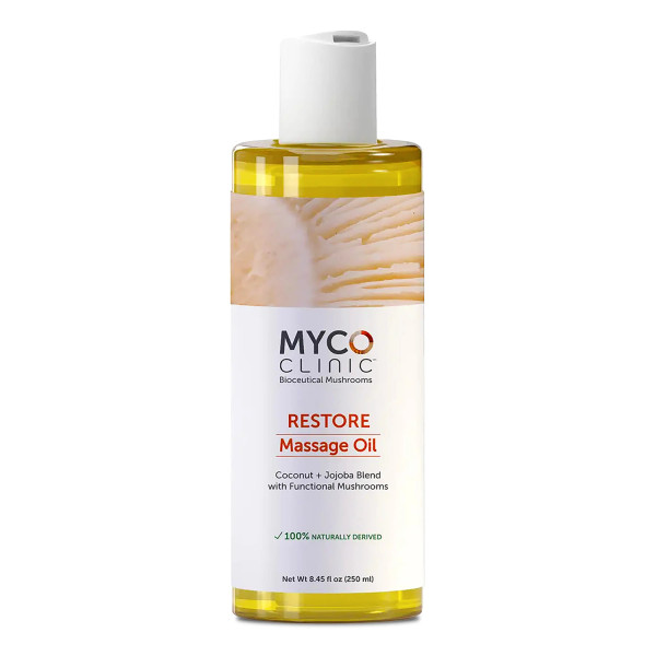 8.5 ounce bottle of MYCO Clinic Restore Massage Oil