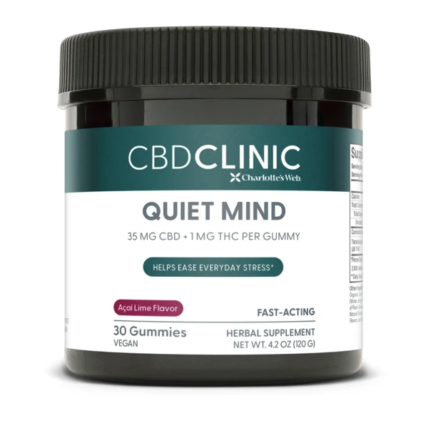 30 count container of CBD Clinic Quiet Mind Low-Dose THC Gummies
