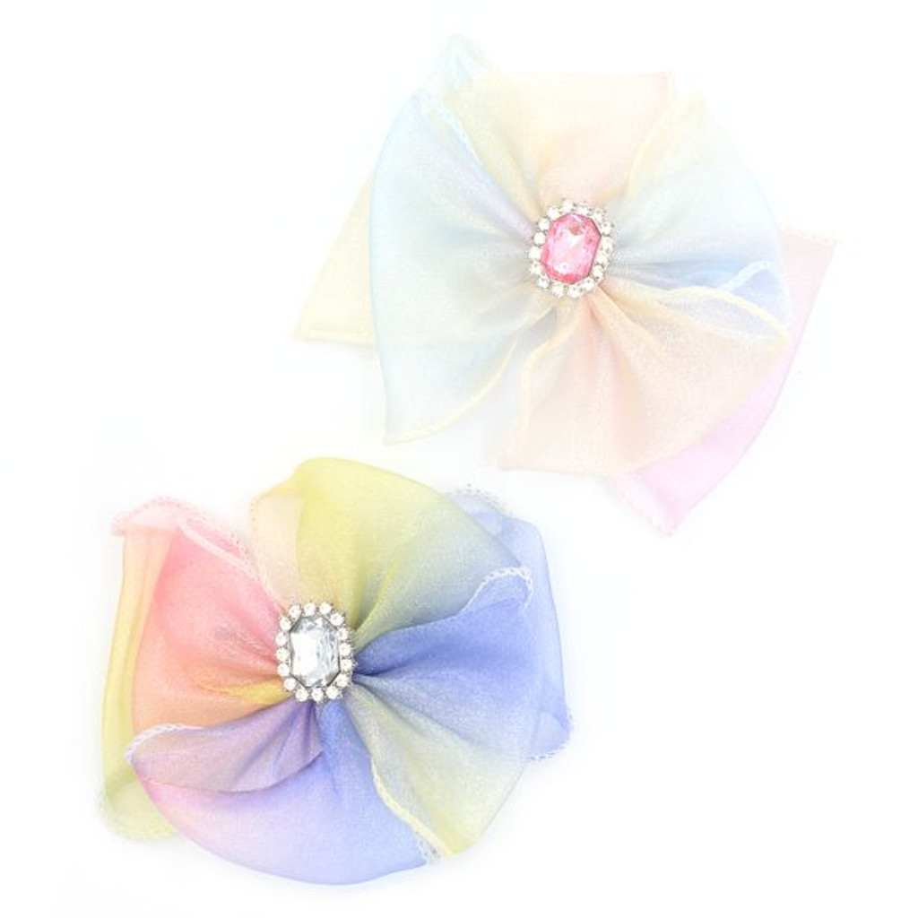 Ombre Rainbow Rosette Bow Fork Clip