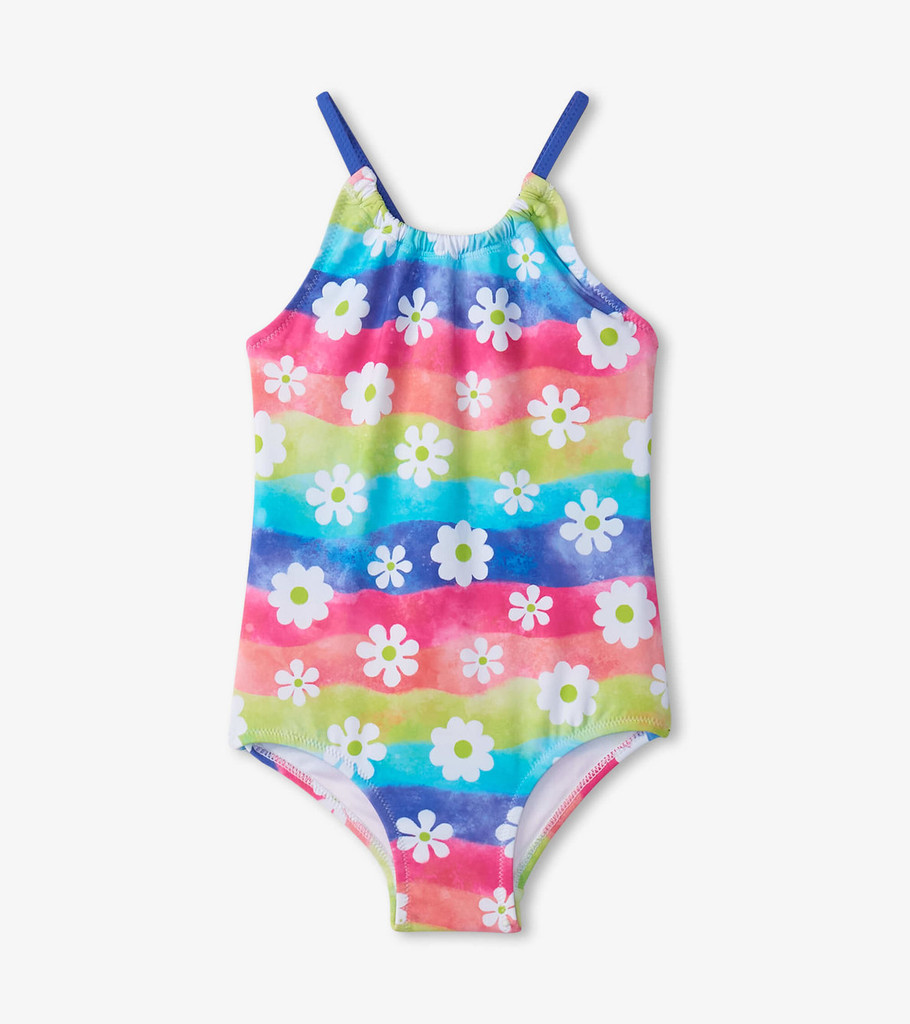 Rainbow Flower Gathered Swimsuit